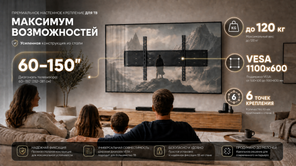 Кронштейн для телевизора КБ-01-101 от 60 до 150 дюймов