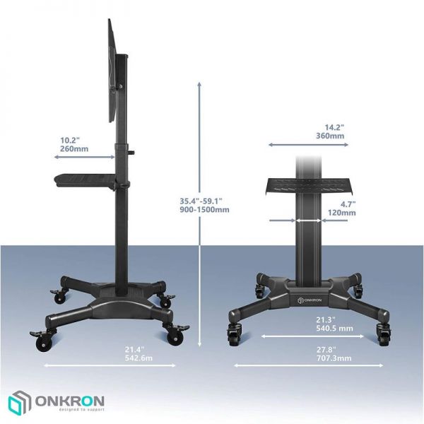 Мобильная стойка для телевизора с полкой ONKRON TS2551 чёрная